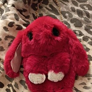 Red Furry Bunny Bag with Chain Strap